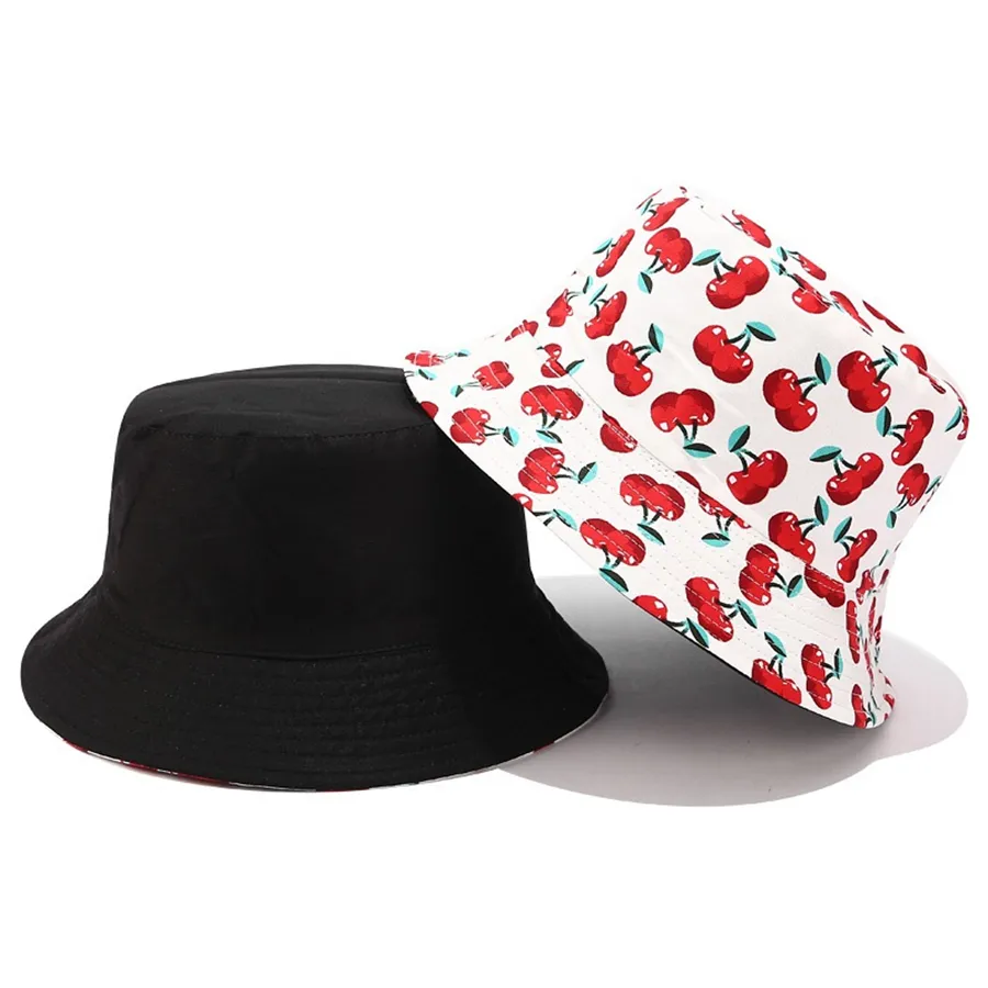 Chapeau de pêcheur en coton imprimé pour hommes et femmes, japonais, petit chapeau seau frais et mignon de cerise, unisexe, gros haut, casquettes