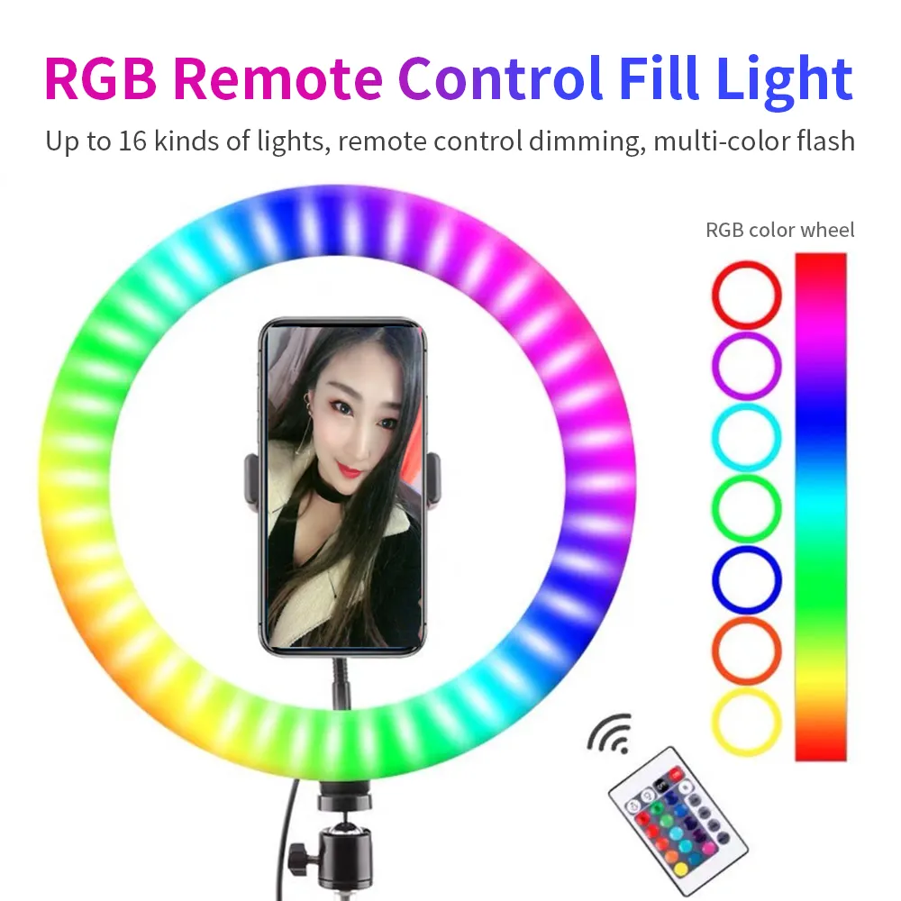 Professionnel 10 pouces RGB Selfie Ring Light avec trépied LED Ring Lamp Photo Studio Photographie Ringlight pour Tiktok Youtube Video