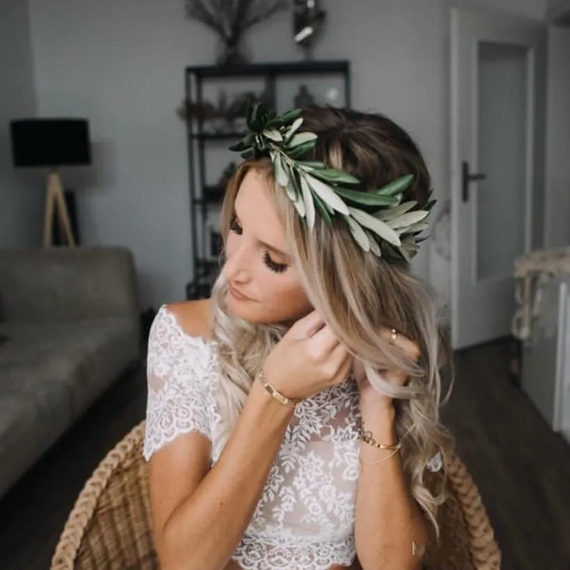 2021 Tweedelige Trouwjurken Een Lijn Korte Mouwen Chiffon Kant Applique Uit De Schouder Boho Strand Trouwjurk vestido de novi242m