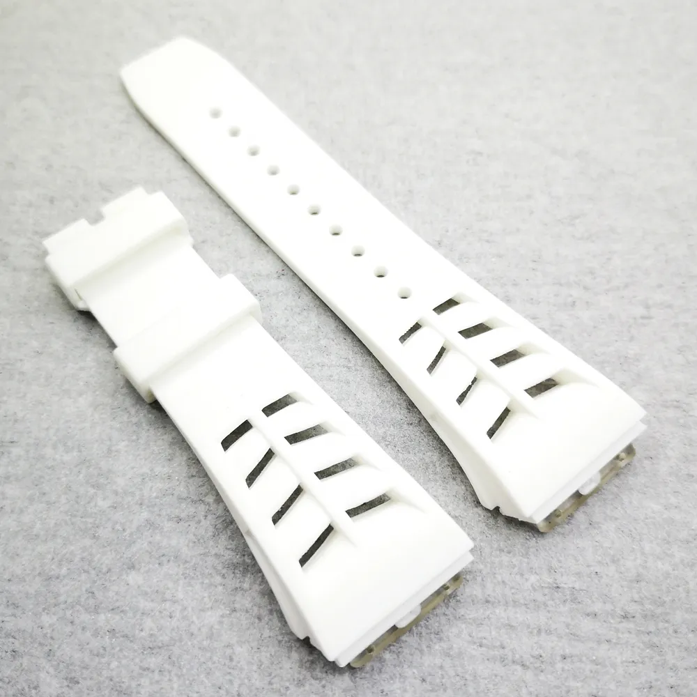 Белый ремешок для часов 25 мм, резиновый ремешок со складной застежкой 20 мм для RM011 RM 50-03 RM50-01303F
