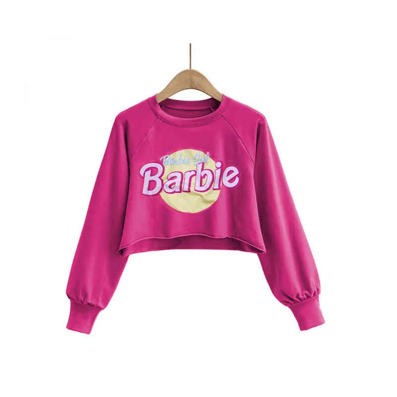 Women Short Hoodies Jumper Warm Sweatshirts Female Pink Cropped Top Fall winter Candy pattern Loose Pullover Clothes Top