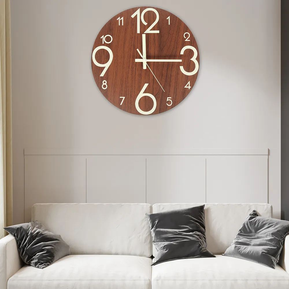 New Wooden Wall Clock Luminous Number Hanging Clocks Quiet Dark Glowing Wall Clocks Modern Watches Decoration for Living Room 201202