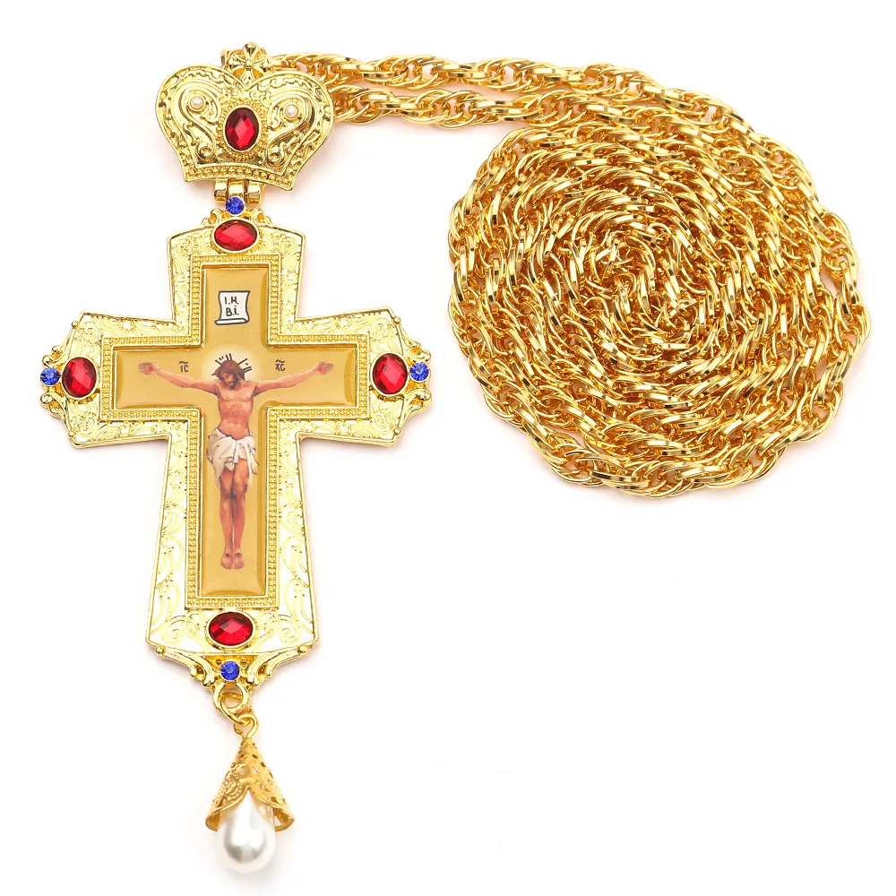Jésus croix pectoral Pendants orthodoxe Église crucifix icône religieuse art byzantin saint croix pour les prêtres y1220290e