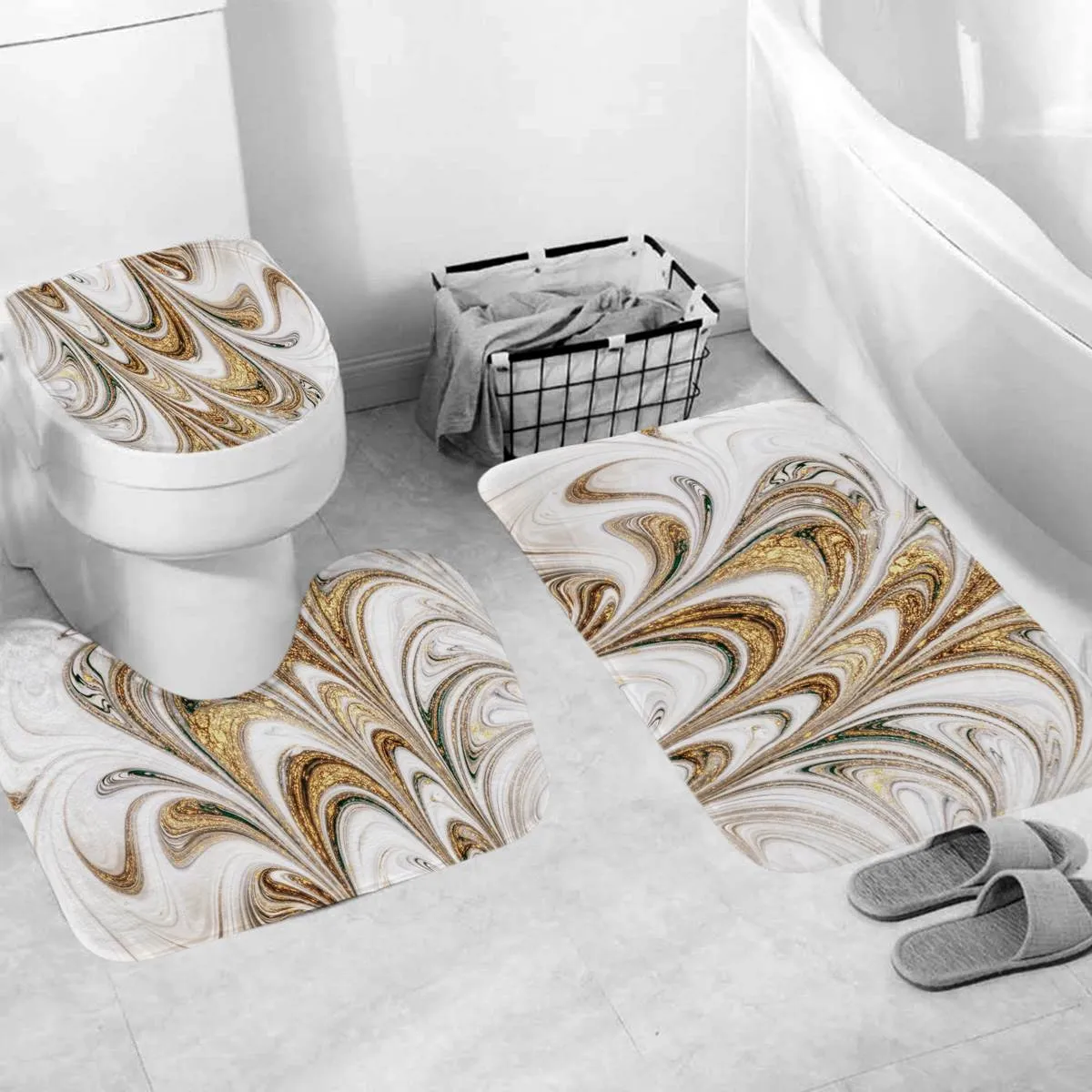 Conjunto de banheiros Curta -tats de cortina de cortina de chuveiro de banheiro tapetes de banheiros capa de assento na tampa da tampa do banheiro decoração de banheiro 180cmx180cm lj2018618594