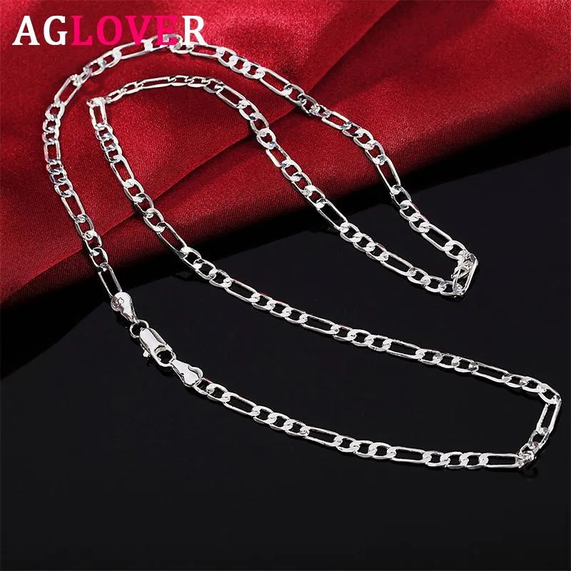 Chains AGLOVER 925 Sterling Silver 16 18 20 22 24 26 28 30 Inch 4MM Link Necklace For Woman Man Fashion Wedding Jewelry Gift230K