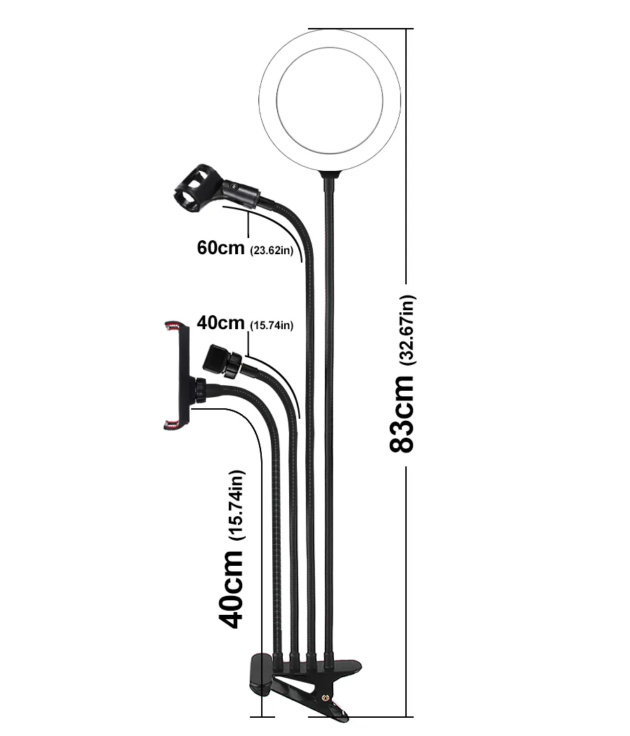 2020 Nuovo kit live streaming Anello luminoso a collo di cigno Cerchio Lampada con supporto microfono Smartphone Tablet 3 modalità di illuminazione Selfie6215540