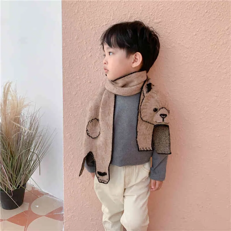 Simpatico stile coreano cartone animato orso coniglio bambini sciarpa di lana lavorata a maglia autunno inverno ragazzi ragazze sciarpe lunghe bambini1IJE