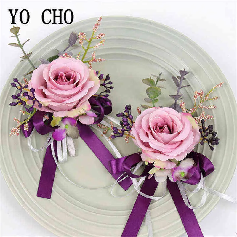 Prezenty dla kobiet yo cho sztuczna róża ślub boutonniere kwiat mężczyźni boutonniere druhna
