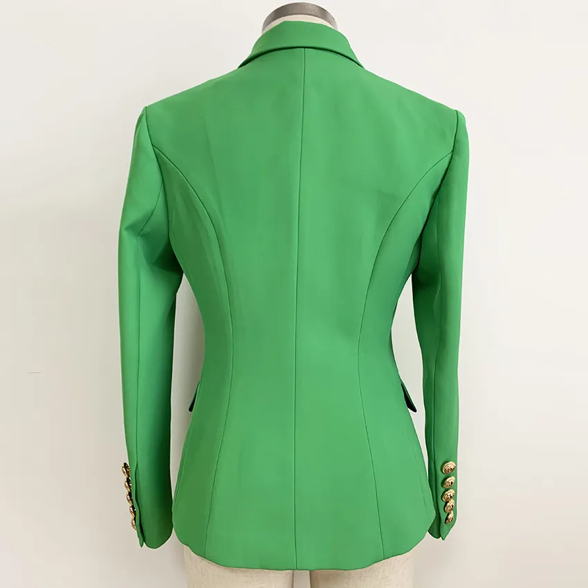 High Street Designer Blazer Women s Metal Lion -knappar Double Breasted Classic Blazer Jacket Emerald Green LJ201021
