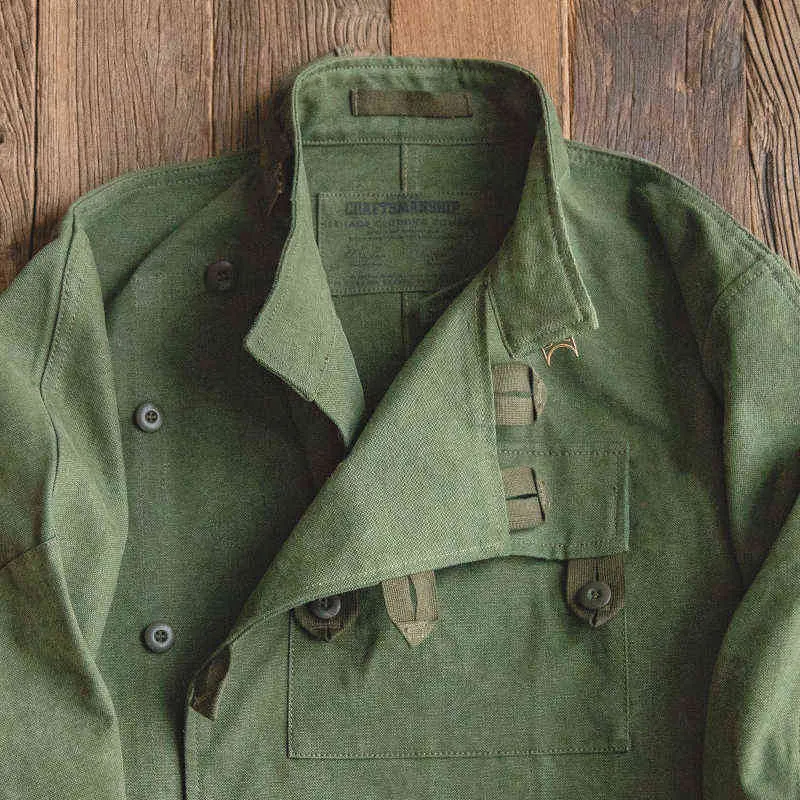 Maden Army Green Retro Jacketが希望の斜めバックルスウェーデンのオートバイメンズアメカジコットン洗浄ウォータージャケット特大220121