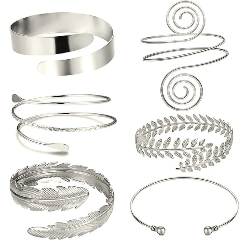 6 stycken set armarmband för kvinnor flickor guld färg mental öppen övre arm armband armband enkel justerbar armlett armband set y1205m