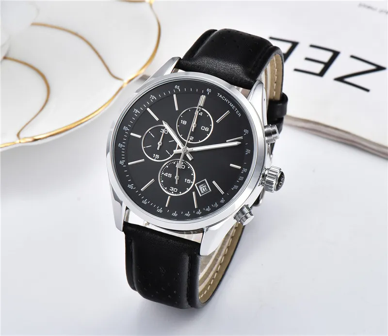 Montre pour hommes de qualité supérieure patron tous les pointeurs caractéristiques chronographe montre à quartz bracelet en cuir chronomètre décontracté pour hommes Monte Lu266I