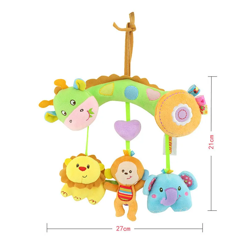 Plush Cartoon Animal Crib Mobile Baby Rattles with Teether Bed Hanging Newborns Toy for Stroller Infant Kids Educational Toys T2003014466