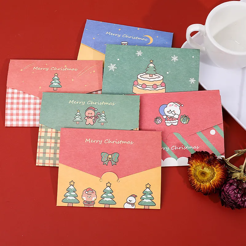 Kerstkaart Cartoon Vrolijk kerstfeest Papieren envelop met berichtkaart Wenskaart Brief Stationair Cadeau Groothandel