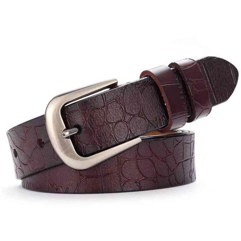 Women Leather Belt NEW Pin Buckle Cowhide Female Strap Waistband For Women Ceinture Femmes G220301