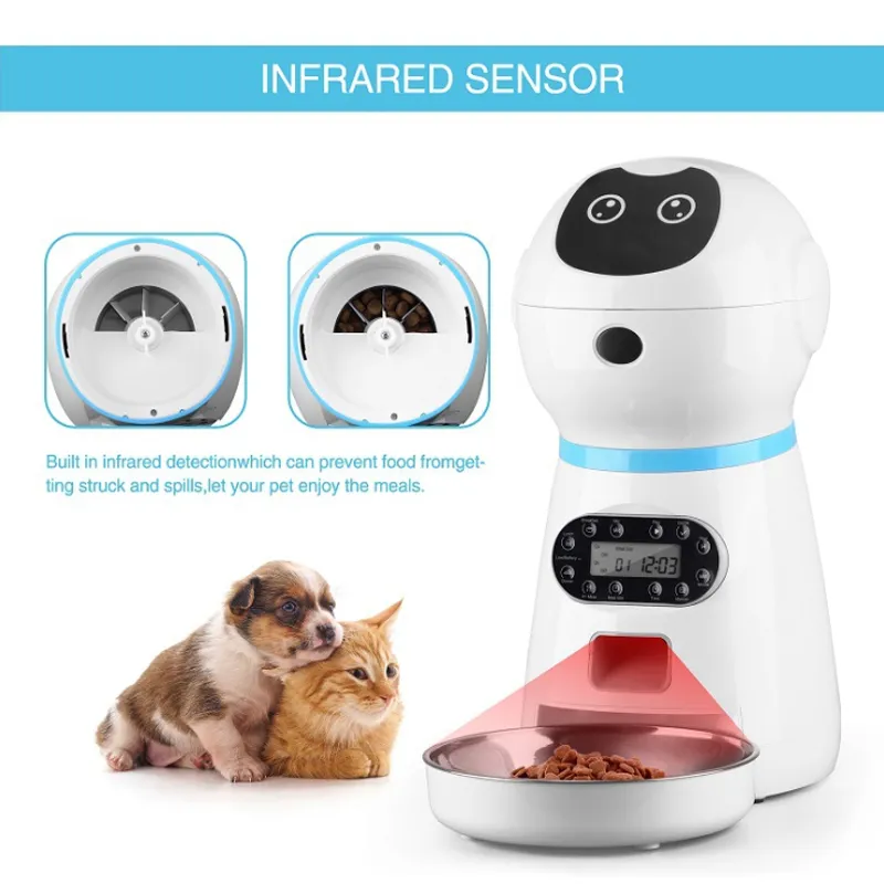 Smart Pet Pet Feeder 4L PET Automatisch Slow Feeder Voice Noting Timing Food Dispenser LCD -scherm Dog Bowls Y200917