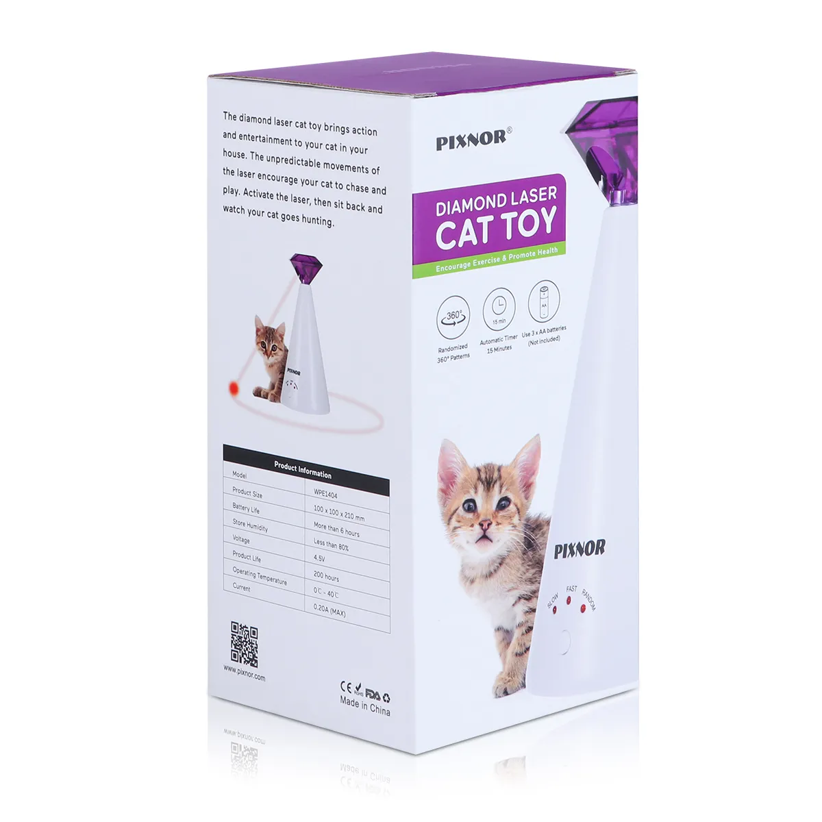 PIXNOR SMART LASER TEESE DECTORT ELECTRIC TOY Home Cat Interactive Cat 3 سرعات PET PTINT