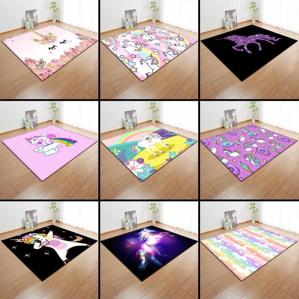 Cartoon Pink Unicorn Carpets Anti-slip Flannel Carpets Kids Play Mat Girls Room Decorative Area Rug Living Room Rug and Carpet T203253