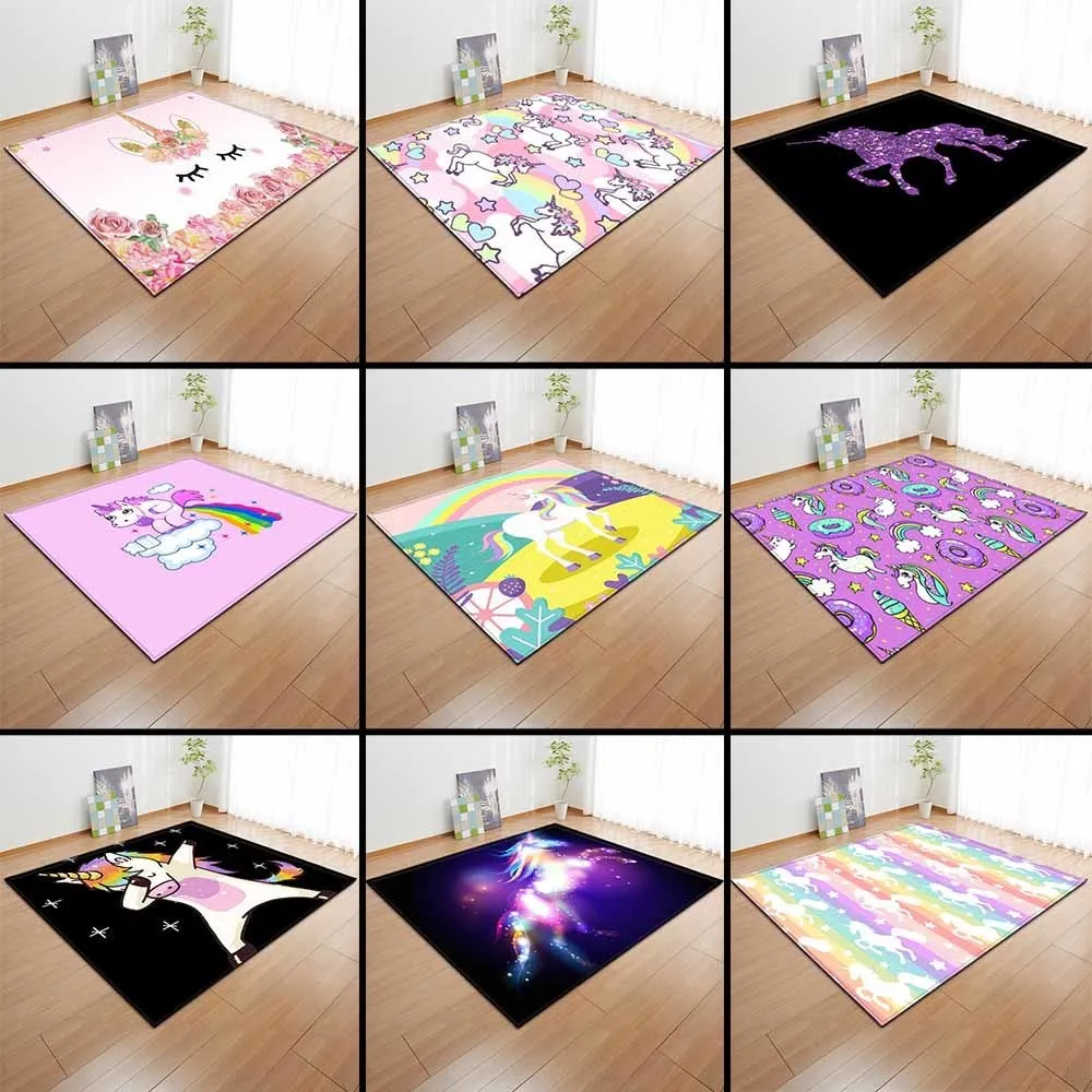 Tapis de licorne rose de dessin animé, tapis de flanelle antidérapant, tapis de jeu pour enfants, tapis décoratif pour chambre de filles, tapis et tapis de salon T20225M