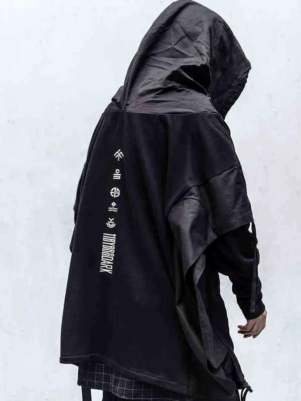 Techwear Hoodie Men Black Gothic Cosplay Japanese Streetwear Clothing 211229