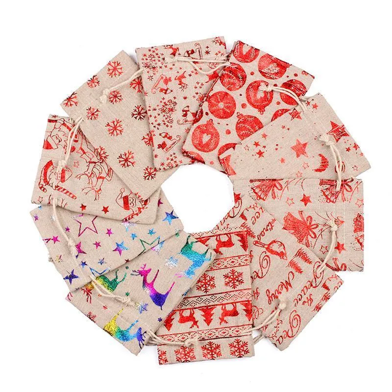 10x14 13x18cm Color Printing Elk Burlap Bag Christmas Gift Jewelry Bags Wedding Party Decoration Drawer Bags Sachet Bag DHL 