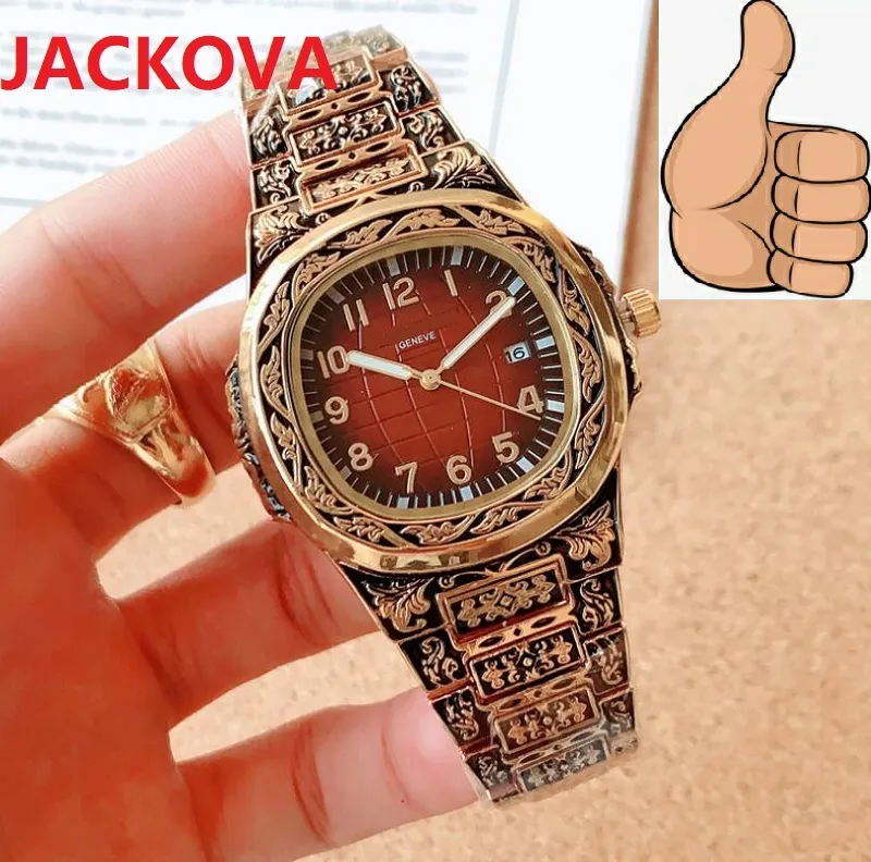Часы relogio masculino с выгравированными цветами, роскошный квадратный циферблат, календарь-браслет, супер подарок, роскошные мужские часы высшего качества, хорошая модель Sapphi299G