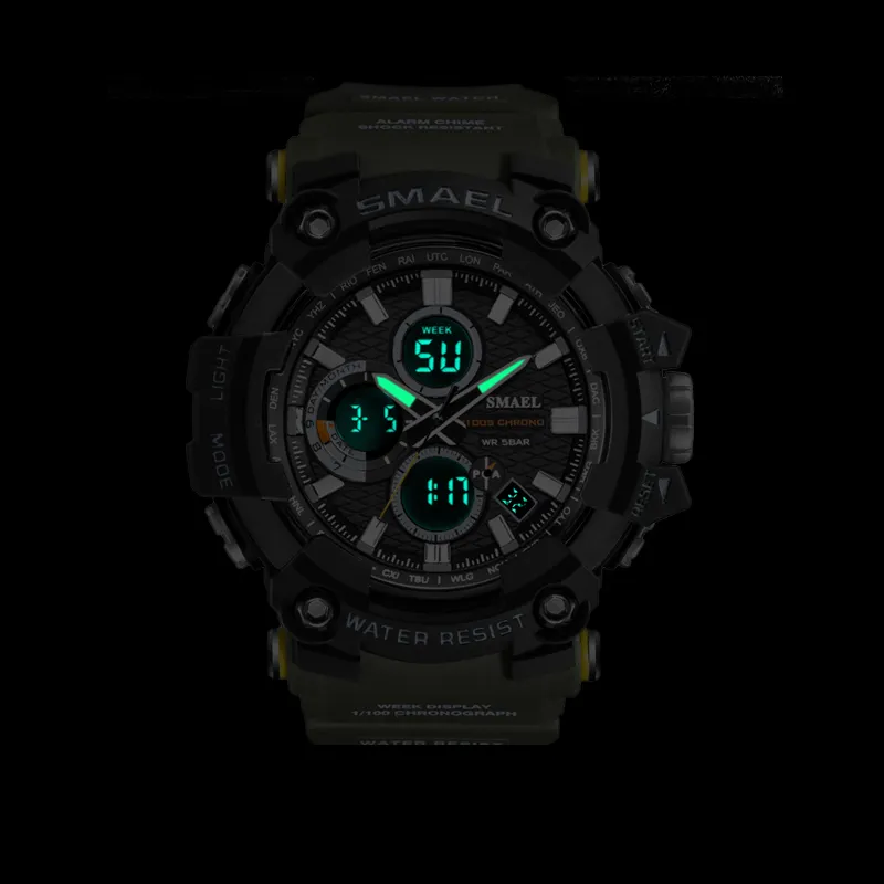 SMAEL 1802 Sport heren Horloges Topmerk Luxe Militaire Quartz Horloge Mannen Waterdicht Schok Mannelijke Digitale Klok Relogio Mascul233w