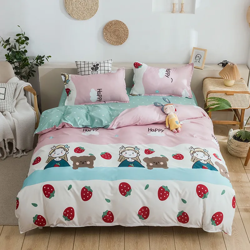 4 SZTUK Śliczne Pościel Zestaw Luksusowe Nowoczesne Kreskówki Owocowe Królowej Arkusze Dorosłych Dzieci Duvet Kołdra Cover Comforter Kawaii Chłopcy Dziewczyna 201127