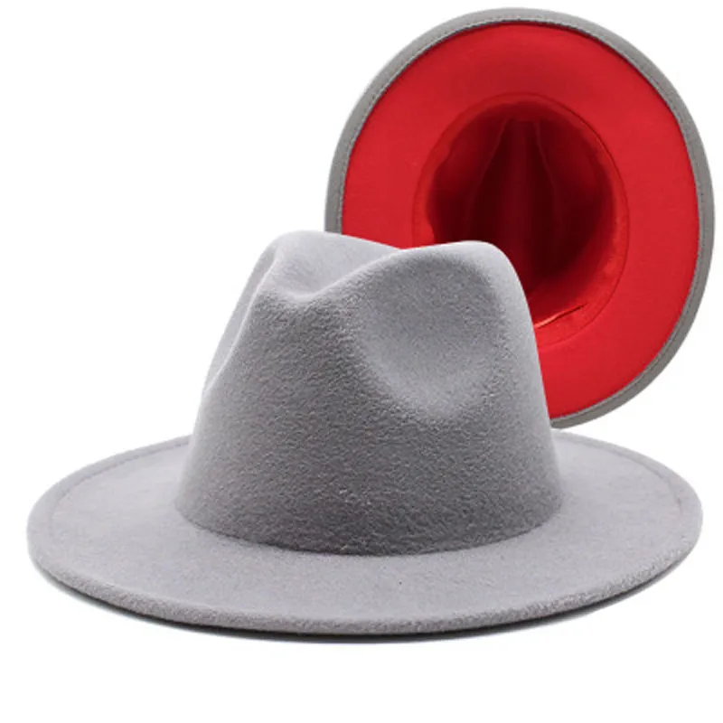Nowa pomarańcza z fedora Hats Women Hurtowa sztuczna wełna szeroka szerokość brzegi dwukrotny Jazz Hat Men Panama Party Wedding Formal Hat8455166