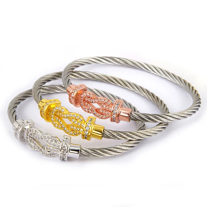 Stainless Steel Bracelet Cord Screw Cuff Bracelets Buckle Cable Twist Bracelets Bangles Hooves Wristband Bijoux Jewelry Y12183367133