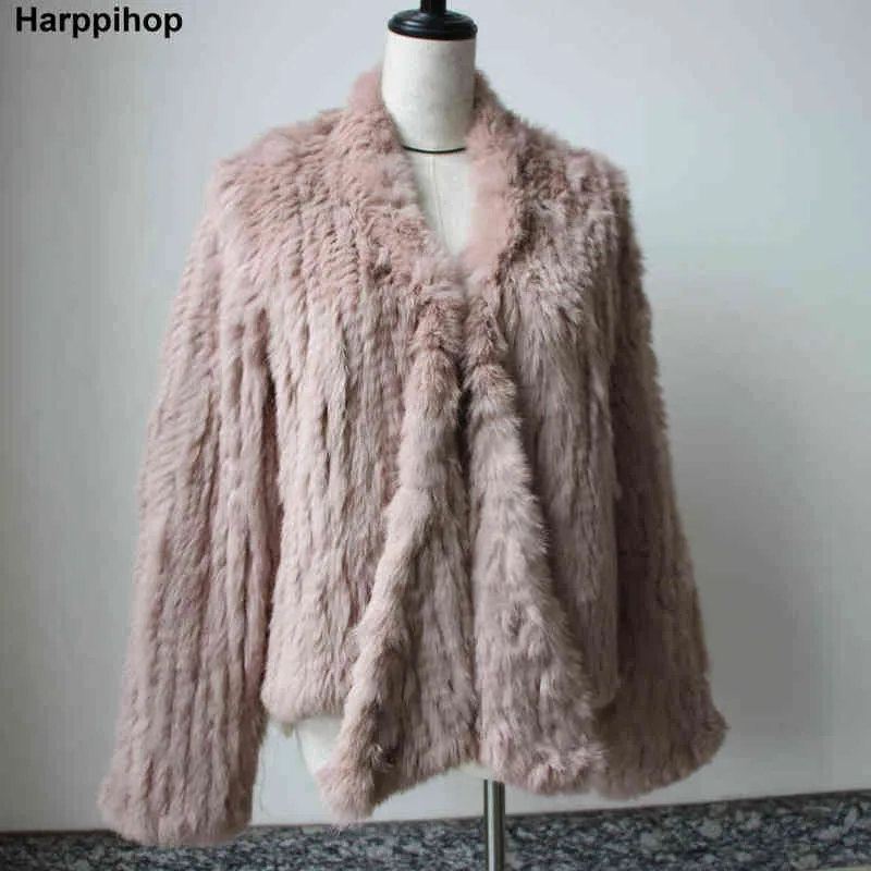 Cappotto di pelliccia reale delle donne di autunno di inverno Cappotto di cappotti di coniglio lavorato a maglia femminile Casual Spessore caldo Moda Cappotto sottile Abbigliamento 211220