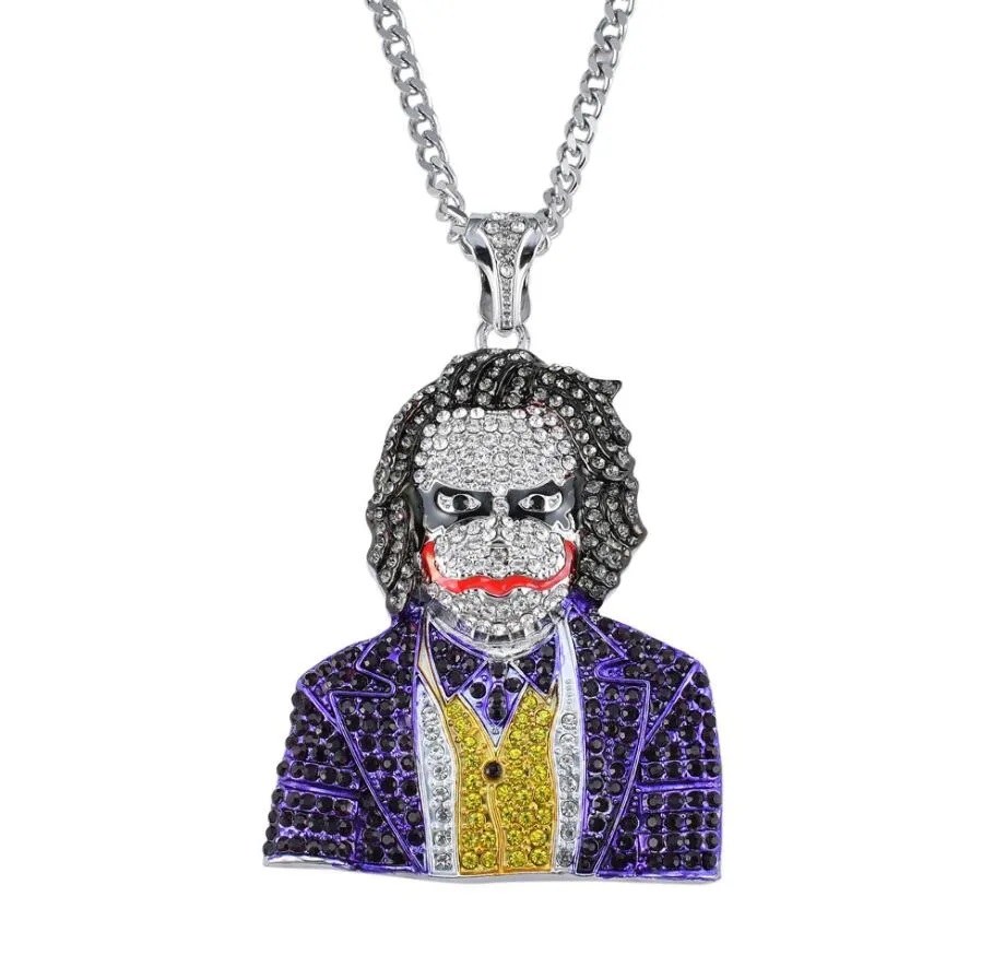 Fashion Iced Out Large Cartoon Clown Cosplay Pendant Necklace Mens Hip Hop Necklace Jewelry 76cm Gold Cuban Chain For Men Women249q