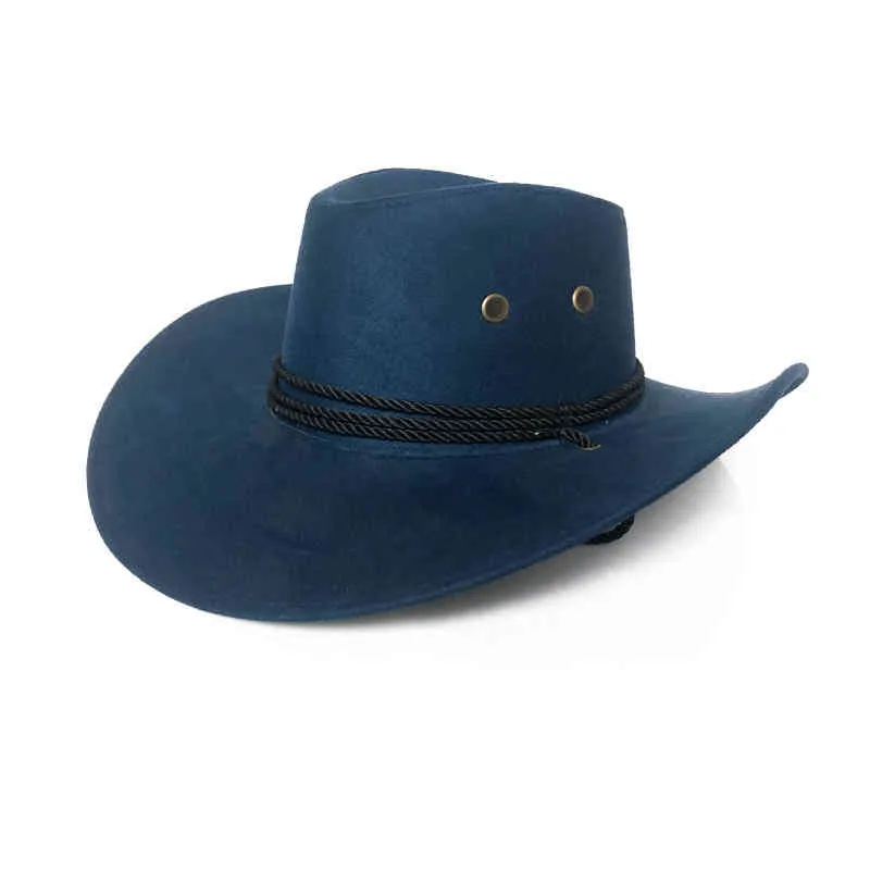 Mode outdoor mannen vrouwen westerse cowboy met koe hoofdband brede rand pop vintage jazz cap winter wollen reizen hoed