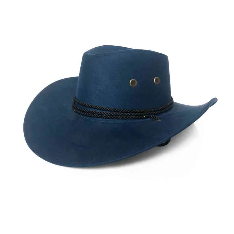 Mode utomhus män kvinnor västra cowboy med ko huvud band bred brim pop vintage jazz cap vinter ull resa hatt