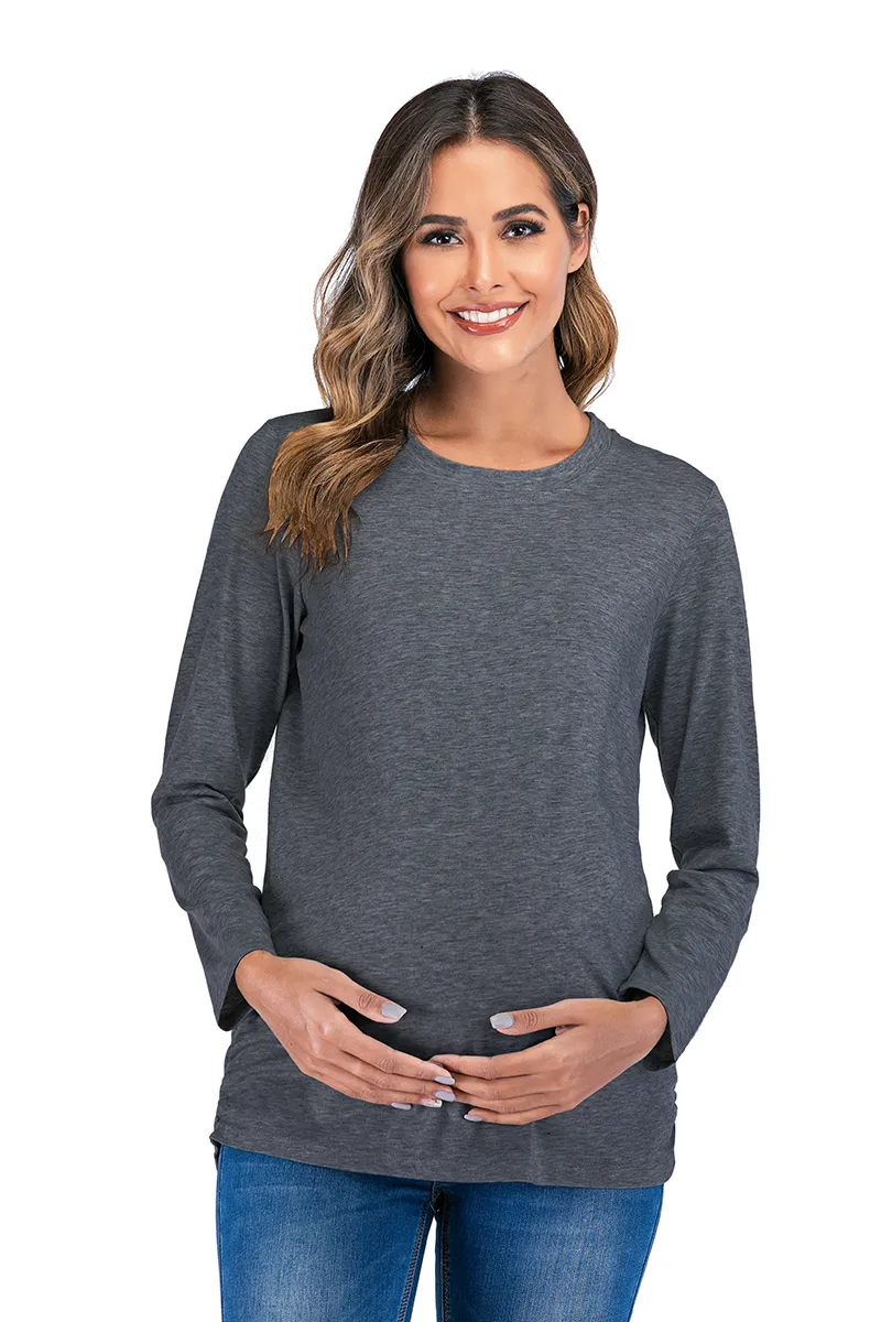 6091 # Style européen T-shirts de maternité à manches longues Ventre T-shirt Vêtements pour femmes enceintes Printemps Automne Grossesse Tees Tops LJ201114
