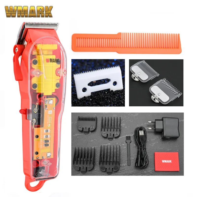 WMARK Model NG-108 Rechargeable Hair Cutting Machine Clippers Trimmer Transparent Cover White Or Red Base 7300rpm 220216