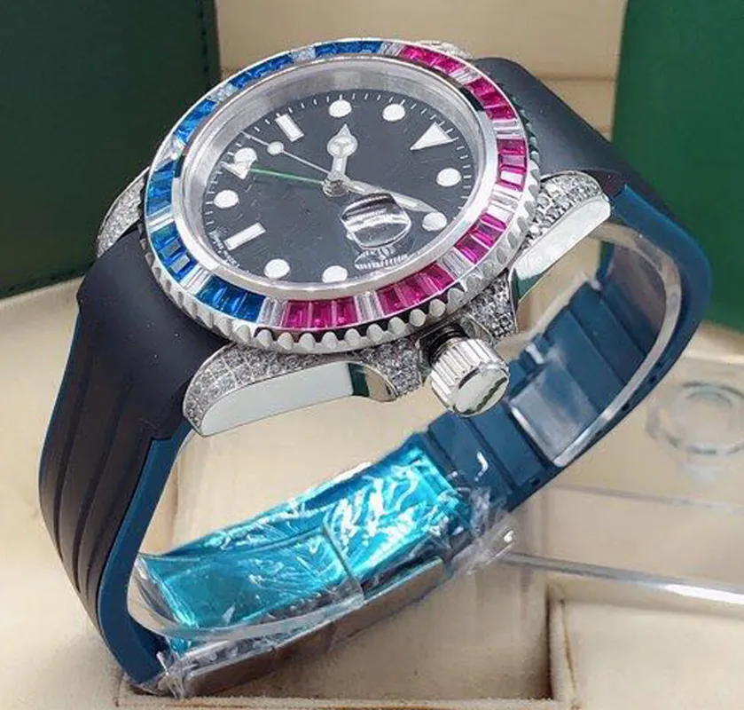 Mode heren diamanten horloges diameter 40mm heren tape horloges automatische mechanische horloges super lichtgevende trans2244