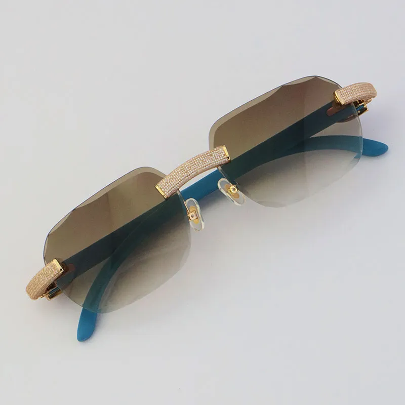 2022 New Model Micro-paved Diamond Sunglasses Original Wood Rimless Sun Glasses 18K Gold C Decoration Male Female Stones Glasses U255f