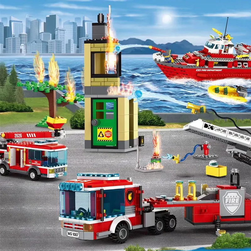 City Rescue Fire Motor Bouwblokken Brandweerman Figuur Sets LADD206H