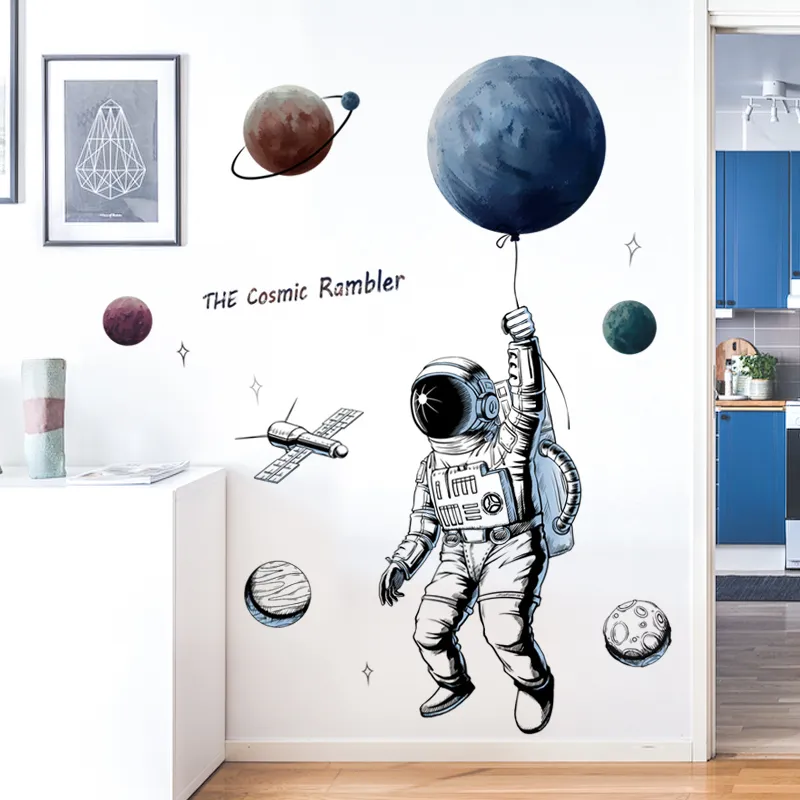 Creative Space Planet Astronaut Wall Sticker for Kids Rooms Boys Bedroom Decals Diy Mural Art PVC Affischer Papper Y200103