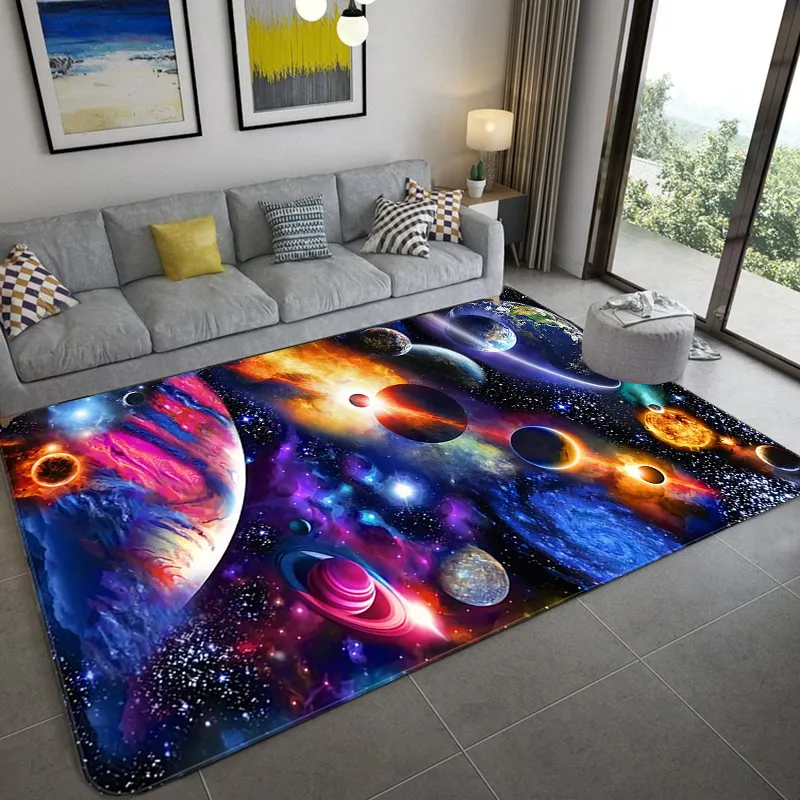 Space Universe Planet 3D Floor Carpet vardagsrum Stor storlek flanell mjuk sovrum matta för barn pojkar toalettmatta dörrmatta 201212213n