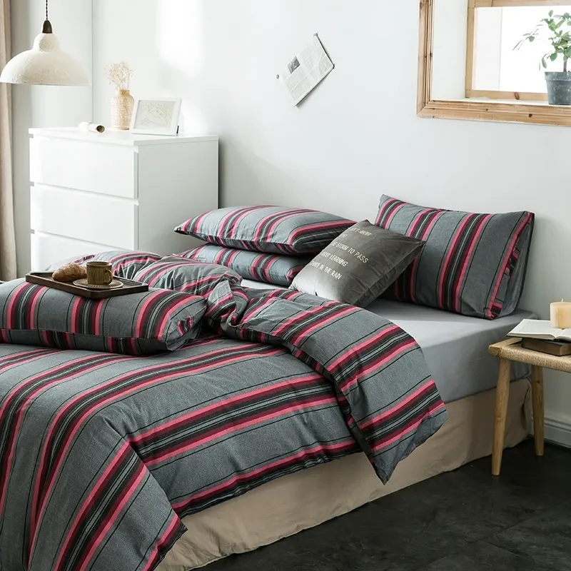 4 pezzi copripiumino lenzuolo set doppia completa regina plaid modello geometrico a scacchi 100% cotone morbido set biancheria da letto trapunta copertura T200819