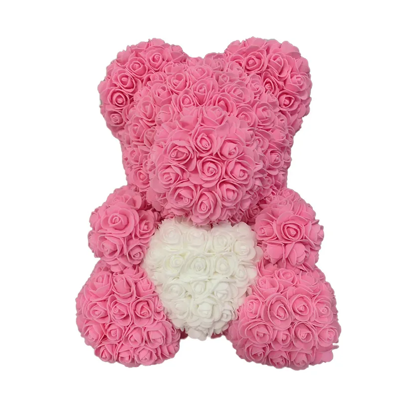 Hot 40cm Artificiel Rose Heart Teddy Bear Handmade Bourse de roses pour femmes Saint-Valentin Mariage Bithday Gift Drop Shipping Y1123