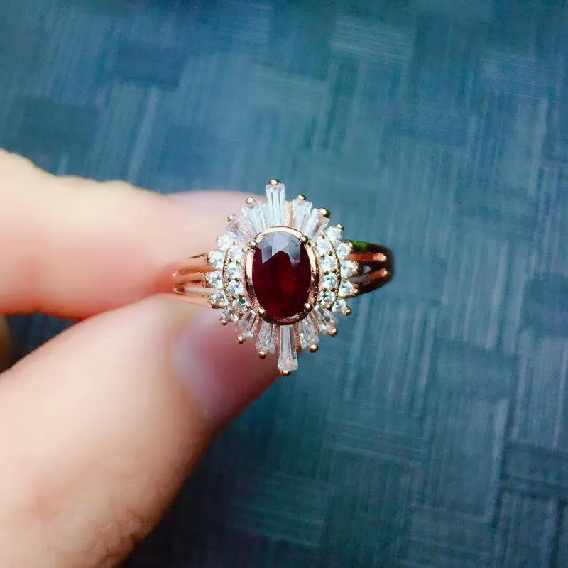CoLife Jewelry 100 % natürlicher dunkelroter Rubin-Ring für Party, 4 x 6 mm, Afrika-Rubin-Silberring, 925er-Silber-Rubin-Schmuck, Geschenk für Frau, J0112