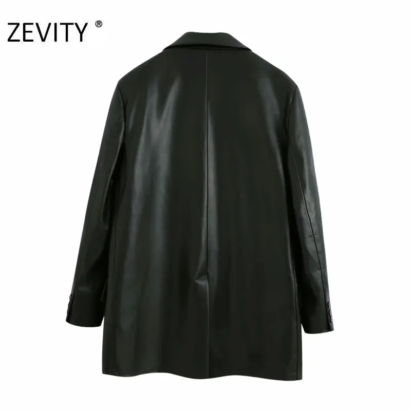 Zevity femmes vintage couleur unie en cuir PU blazer manteau bureau dames poches causal lâche élégant outwear costume manteaux tops CT579 201023