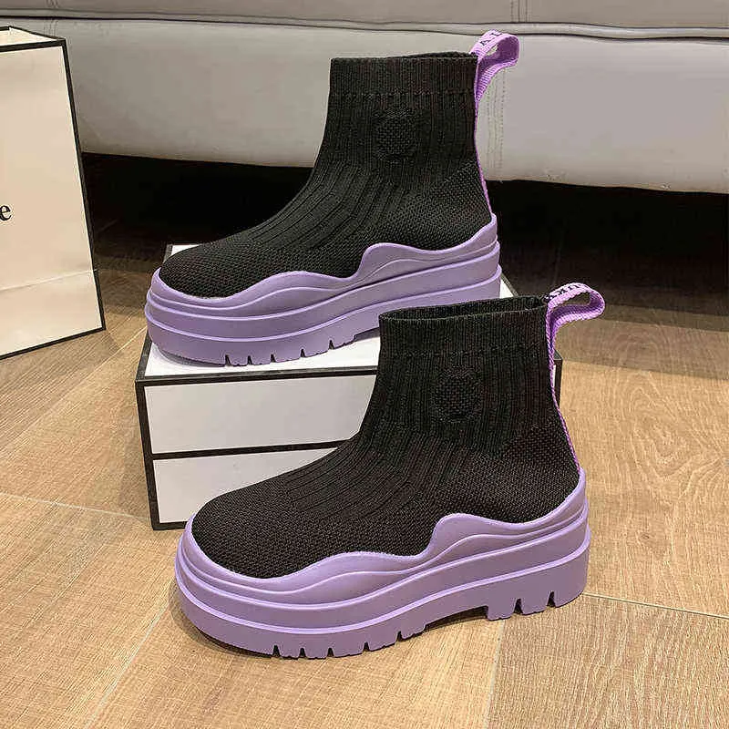 Женские зимние ботинки обувь для женщин 2021 пинетки модные платформы каблуки сапоги на чулки панк стиль роскошный бренд носки сапоги Y1209
