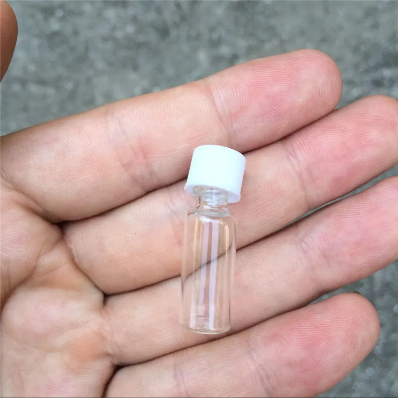 1ml Mini Glass Bottles Vials White Plastic Cap Food Grade Empty Tiny Transparent Glass Bottle Jars Screw cap1