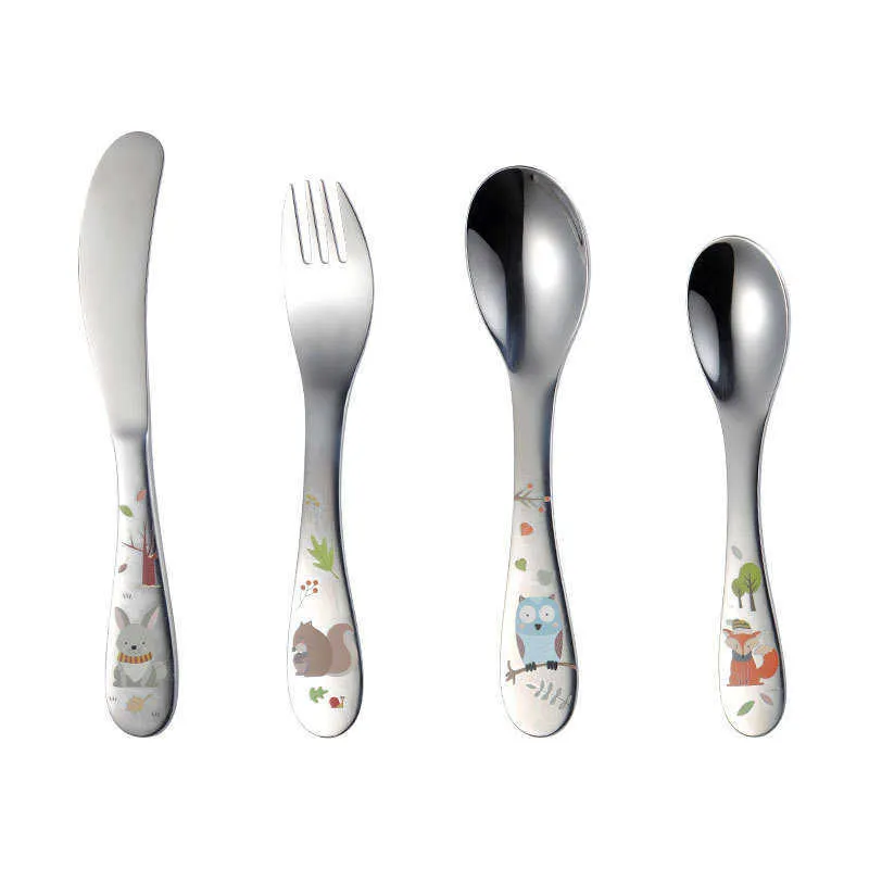 Tableware for Children Cartoon China Giant Panda Stainless Steel Kids Cutlery Set Dining Knife Fork Tablespoon Picnic 211229