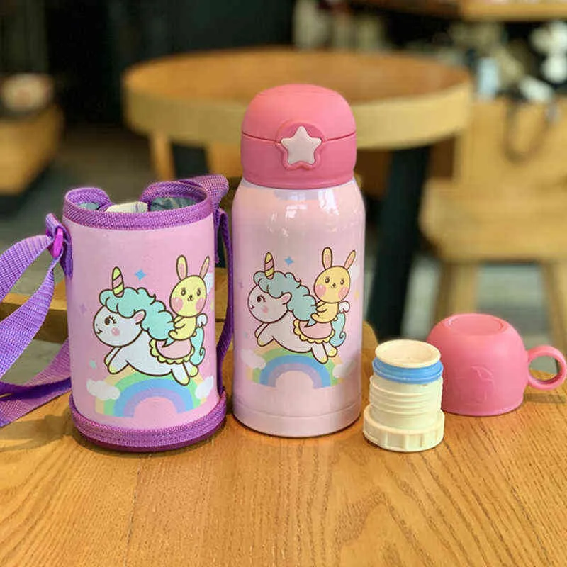 Tasse d'alimentation pour bébé avec couvercle, Thermos à lait en acier inoxydable pour enfants, bouteille d'eau isolée, tasse thermique anti-fuite 220108