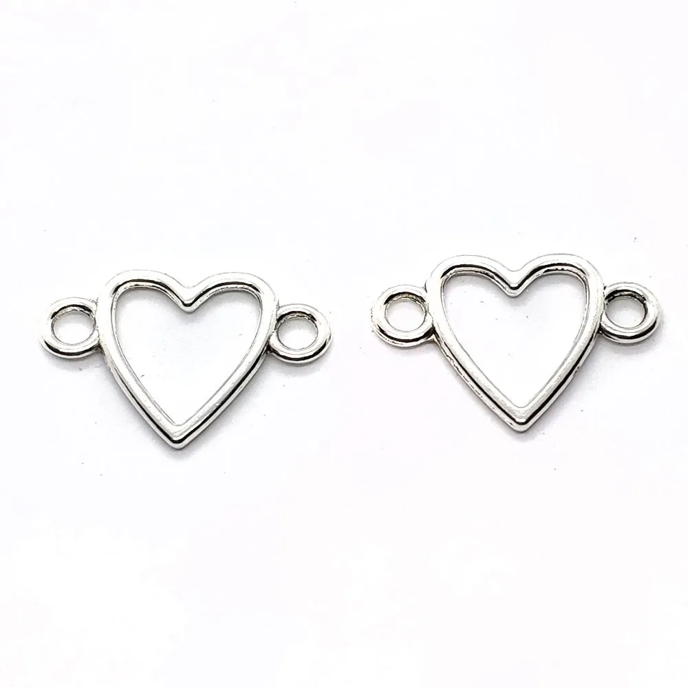 100 pçs / lote antigo prata banhado coração link conectores encantos pingentes para fazer jóias diy artesanato artesanal 16x24mm234l
